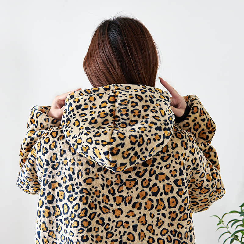 Leopard Print Hooded Blanket