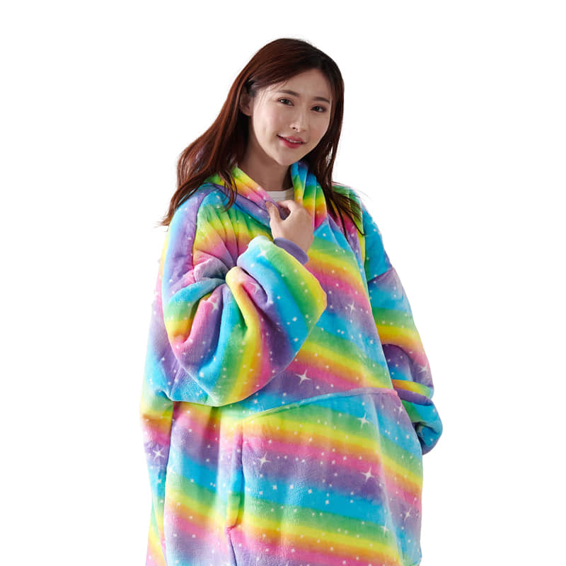 Ramees Wearable Blanket Hoodie For Kids - Sherpa Lined Oversized Hooded Sweatshirt (Rainbow)